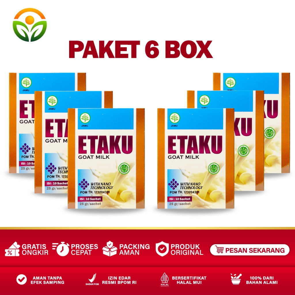 

Almira Herbal - Paket 6 Box Etaku Goat Milk Susu Kambing Etawa Murni Bubuk Sudah Bpom dan Halal