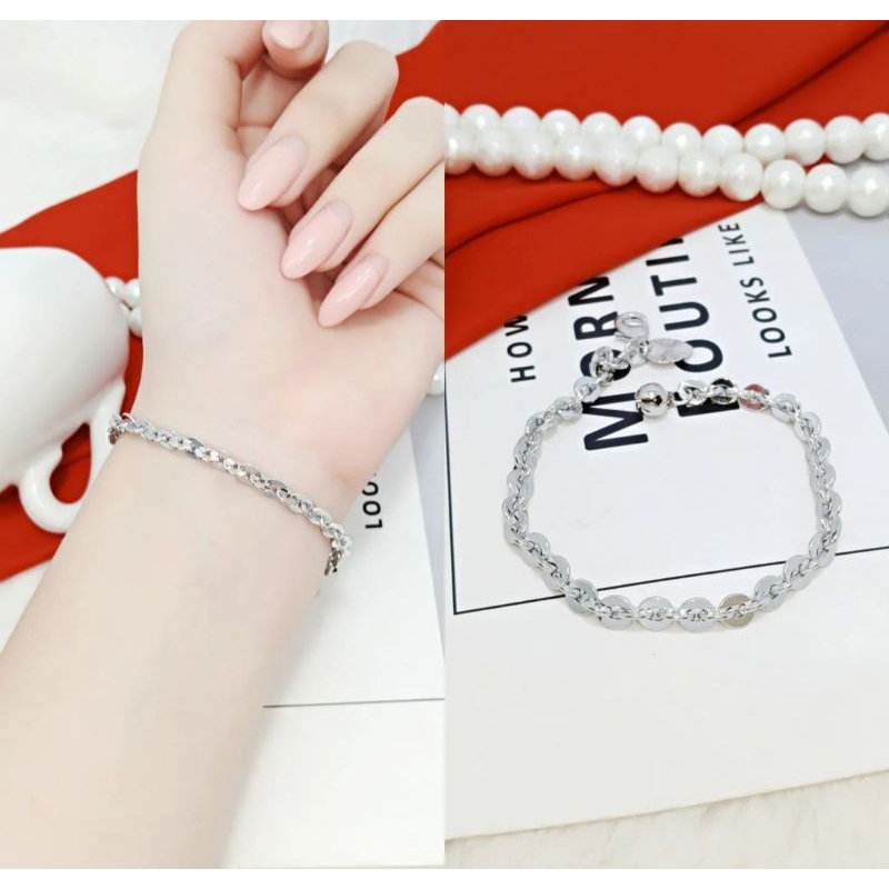 Gelang tangan nori kaca silver titanium