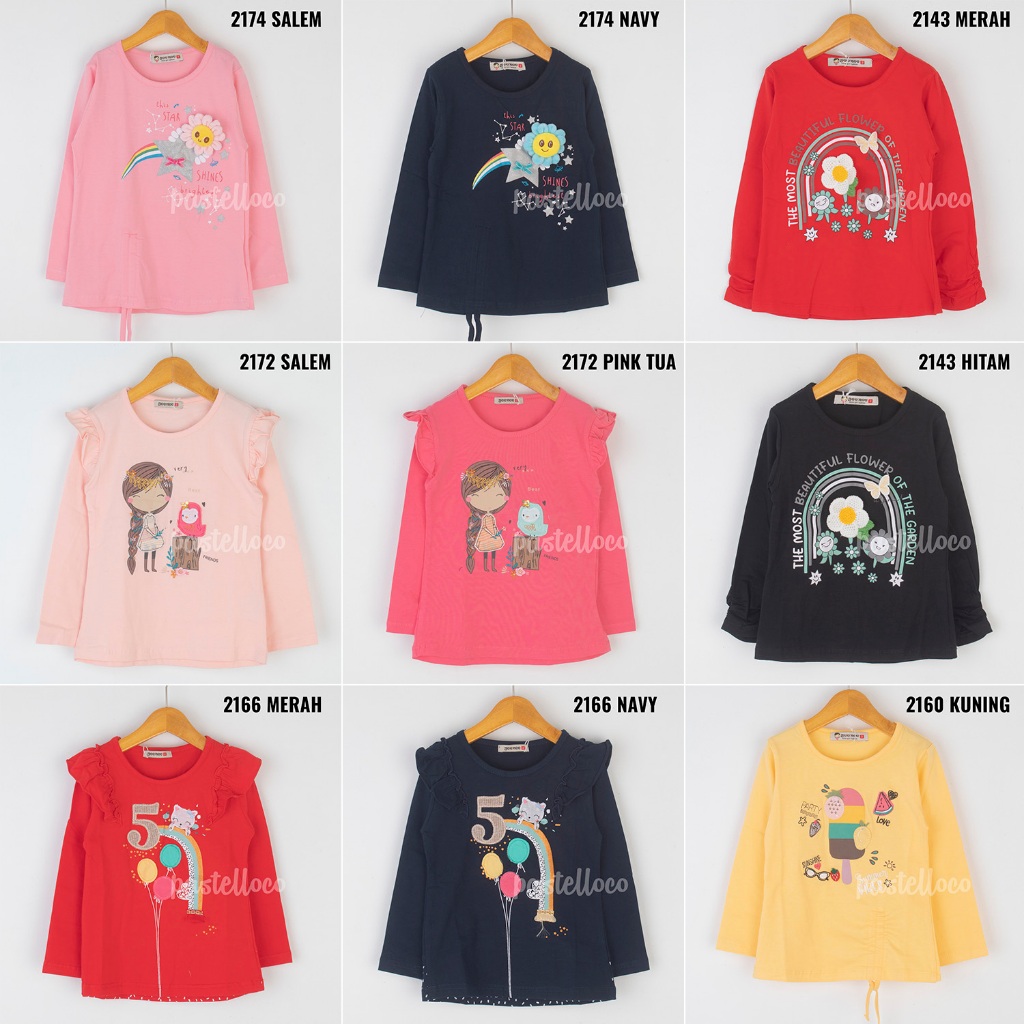 1-6 Geenee Kaos Anak Perempuan Lengan Panjang Atasan Anak Cewek 2108