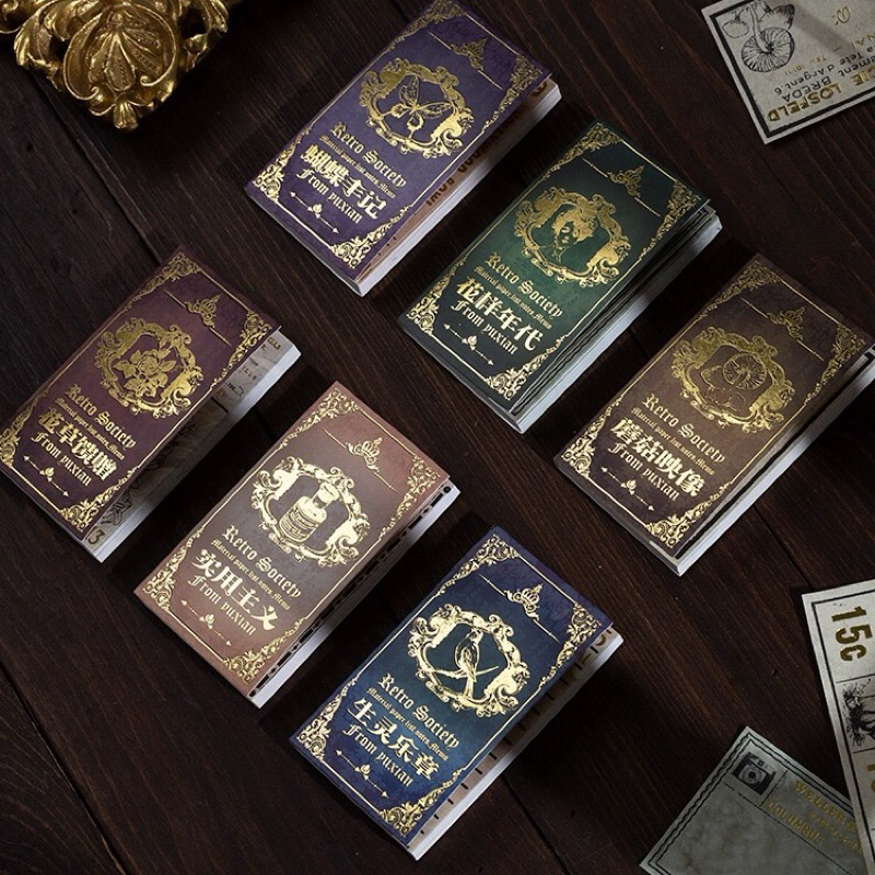 

LP 60 Pcs Note Book atau Note Pad Retro dan vintage ber Stamp Gold kertas