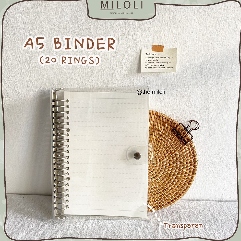 

KODE R39E MILOLI 2 Rings Binder A5 Bening Transparent 2rings Binder Bening BuJo Aesthetic Binder E31