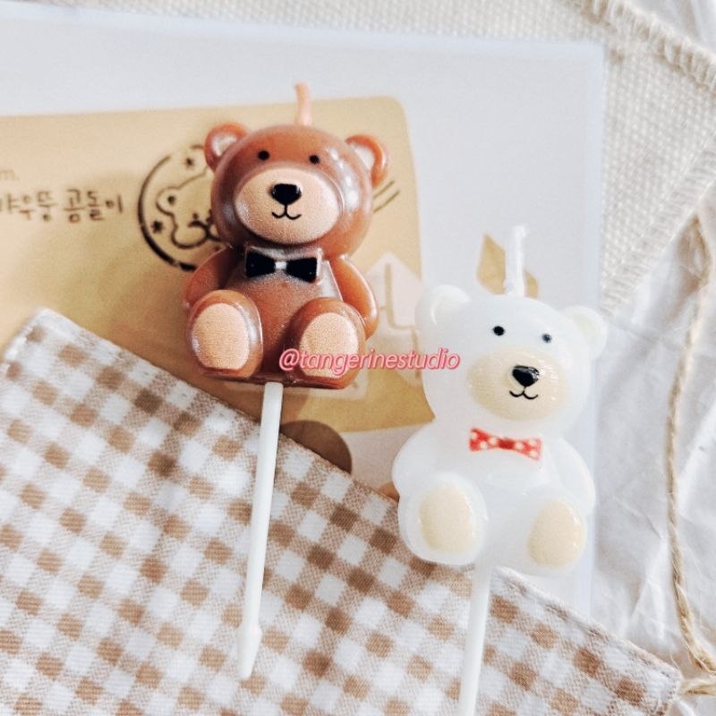 Lilin Ulang Tahun Korea / Lilin Beruang Coklat / Lilin Ultah / Lilin Hias Motif Bow Teddy Bear