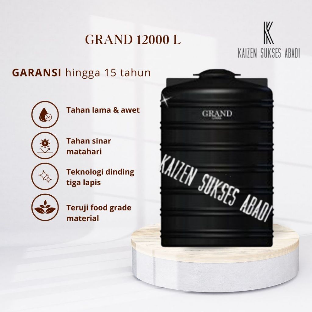 tangki tandon toren air Grand 12000 liter plastik hitam tebal murah bergaransi anti lumut