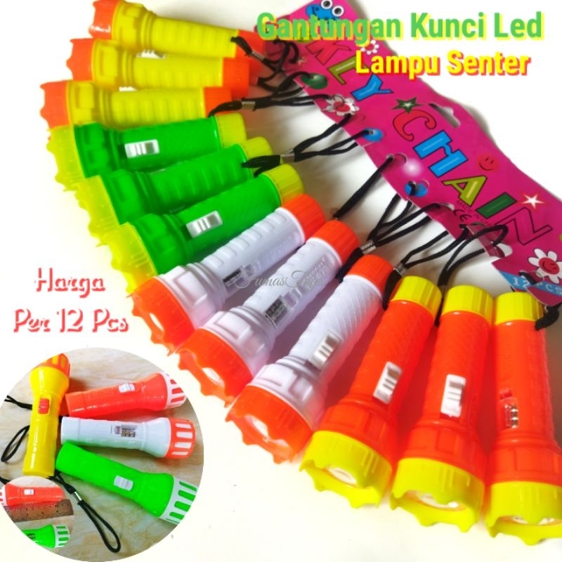12 Pcs Gantungan Kunci Led Lampu Senter Warna Warni Grosir Souvenir Senter Mini Murah