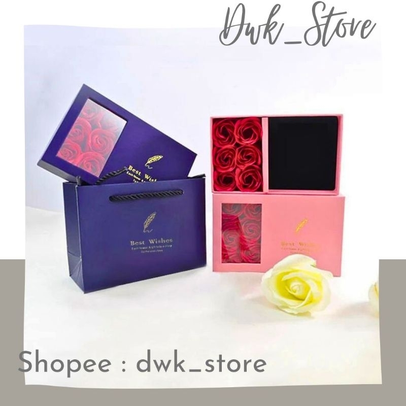 Kotak Box Set Tempat Perhiasan Valentine Bunga Romantis muat kalung cincin anting gelang Seserahan L