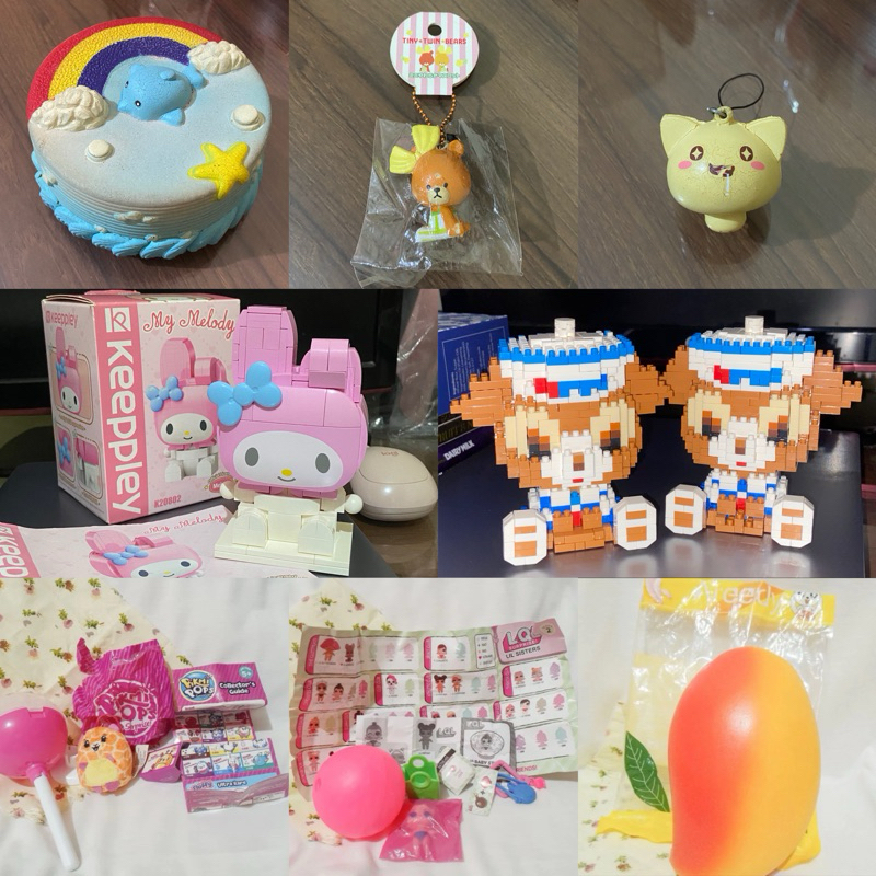 preloved mainan (squishy, boneka, l.o.l surprise, lego sudah dipasang my melody, dll)