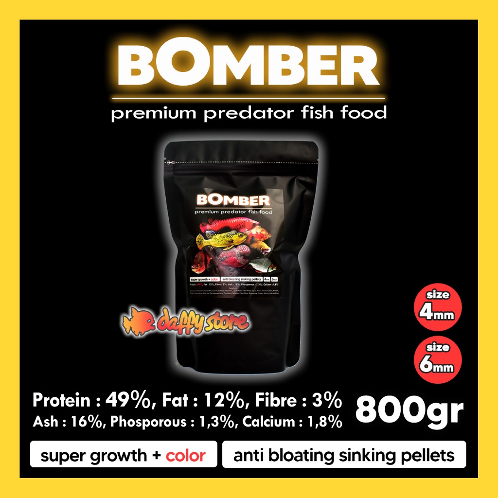 Pelet BOMBER Predator 800 gram Pelet Pakan Ikan Predator Super Growth & Color Sinking