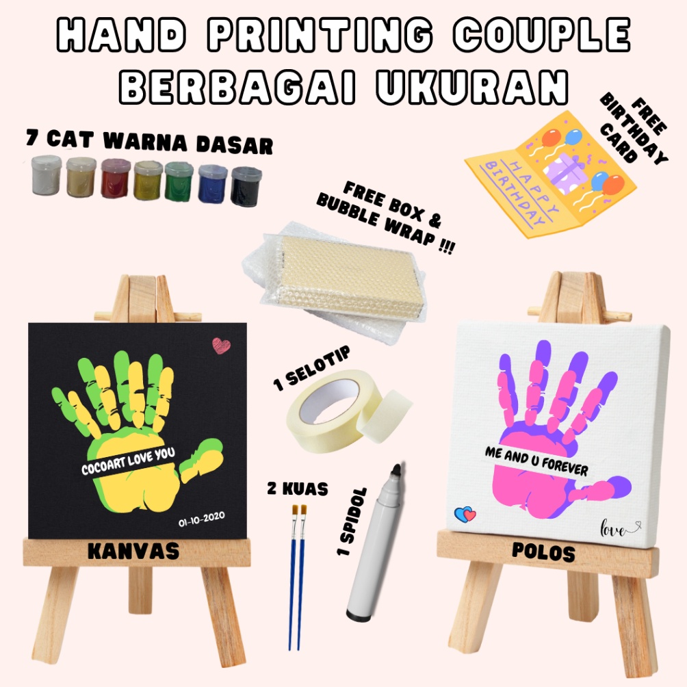 

DIY Hand Printing Kit Hand Painting Kit Couple Kanvas Cap Tangan Couple Canvas Lukis 7 Warna Cat I free box ART S4O2