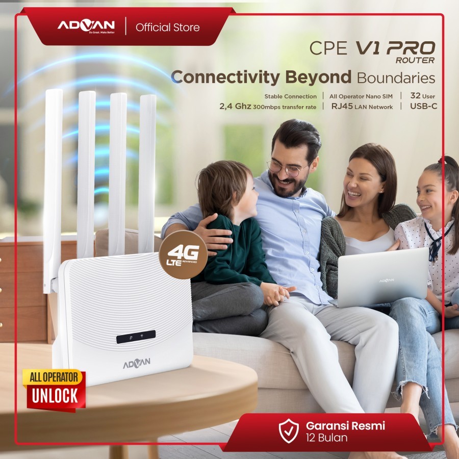 Advan CPE VI Pro /X1 Unlock ALL Operator Modem Wifi 4G High Speed Up To 150 Mbps Support 32 User Gar
