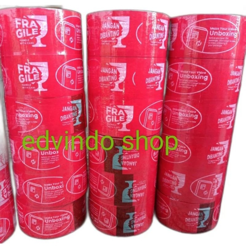 

Lakban Fragile Unboxing JMT, Lakban Printing Fragile Merah, 45mm x 50m