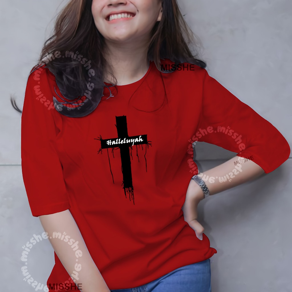COD ID - Tshirt Raglan 3/4 Motif DTF haleluya salib yesus jesus christus / Kaos Katun Wanita / Baju 