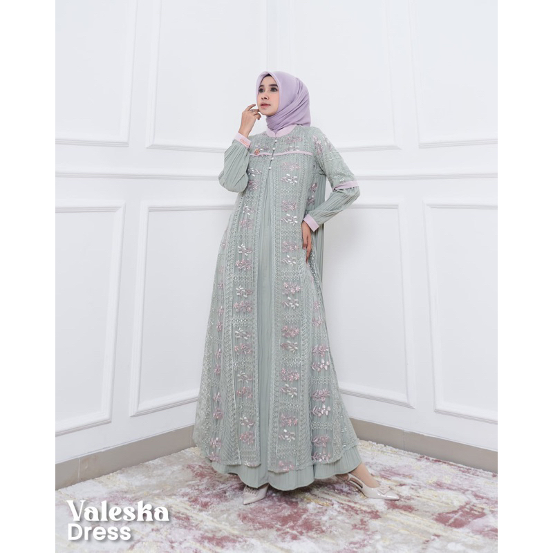 Valeska dress by marevi/gamis mewah/gamis brukat renda/bisa cod