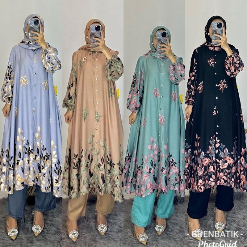 NEW ARRIVAL BISA COD SET LONG TUNIK HIJAB AYESHA VIRAL SETELAN TUNIK FREE HIJAB TERLARIS