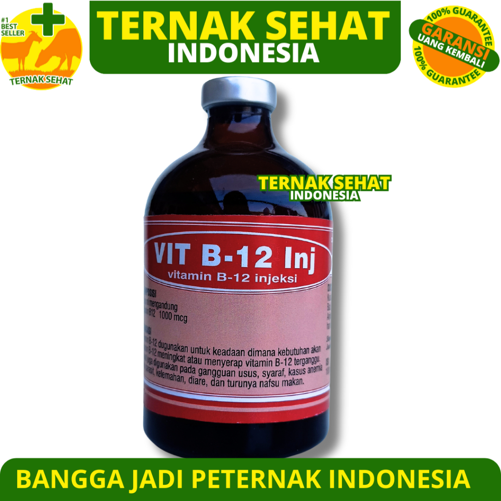 VIT B12 INJ 100ML BOTOL MERAH - Vitamin B12 Hewan - Meningkatkan Nafsu makan Hewan