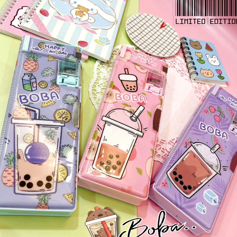 

KODE K94U Berkat Kotak Pensil BOBA Magnet 2 Sisi Rautan Pensil BOBA Tempat Pensil Pencil Case Boks Pensil Box Pen Tepak Pensil