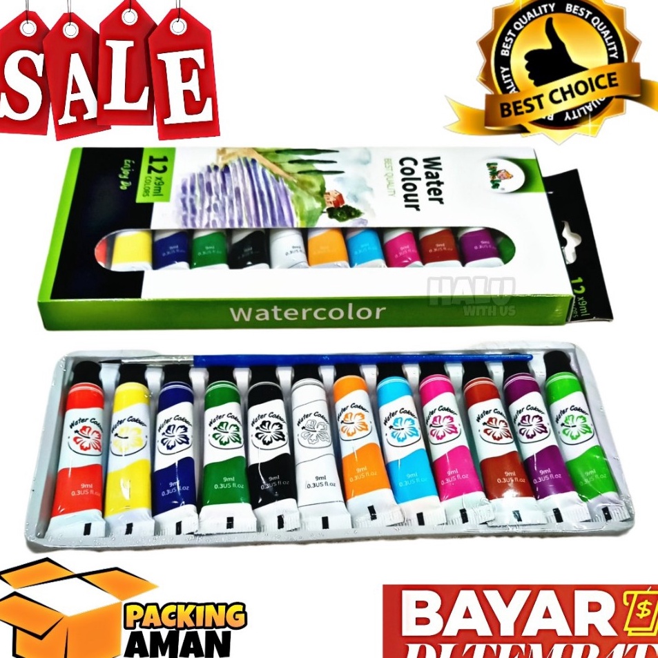 

Ready Murah BISA COD FREE KUAS PROMO 1 Set Isi 12 Warna Cat Air Little Les Water Colour Murah