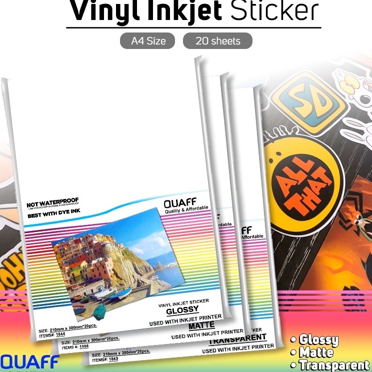 

Banyak Diskon Kertas Sticker Vinyl Inkjet Anti Air 2 lembarpack ukuran A4 White glossy PP Matte Glossy Matte Transparent