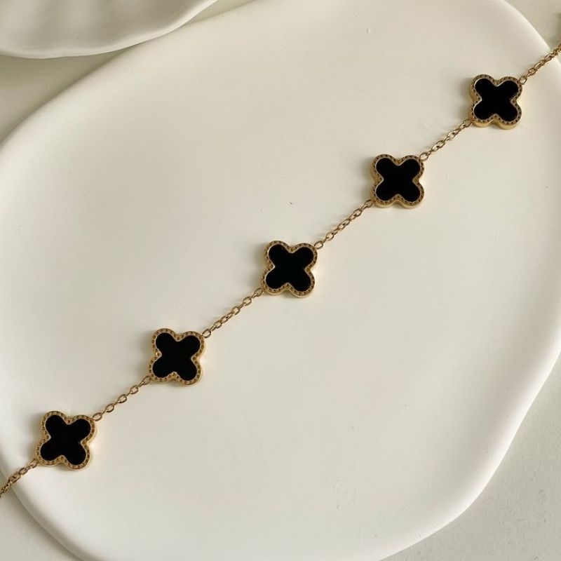 COD Gelang Titanium Clovert Wanita Gelang Titanium Wanita Model CLovert Hitam Gelang Titanium Wanita