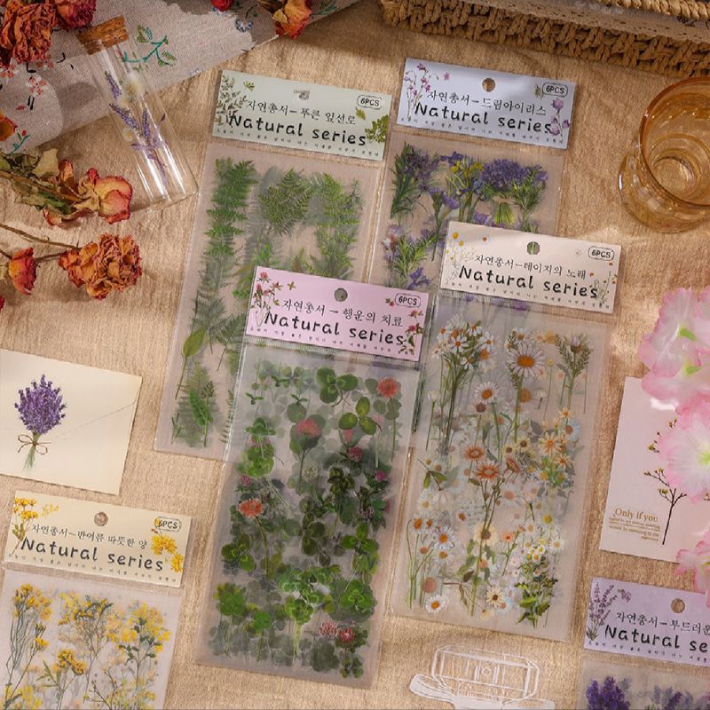 

KIANDAA Natural Series Sticker sheet bahan PET bunga kiss cut flower stiker bunga daisy rose clover fern lavender bahan pvc waterproof for scrapbook diary bujo tema vintage cute aesthetic stiker case hp cod makassar