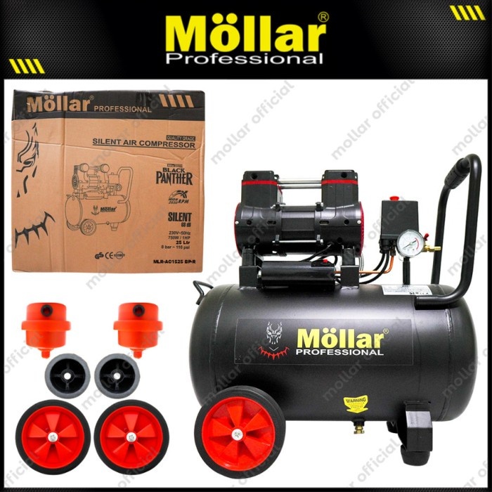 MOLLAR AC1525 Kompresor 1 HP 25 L Oilless Silent Black Panther