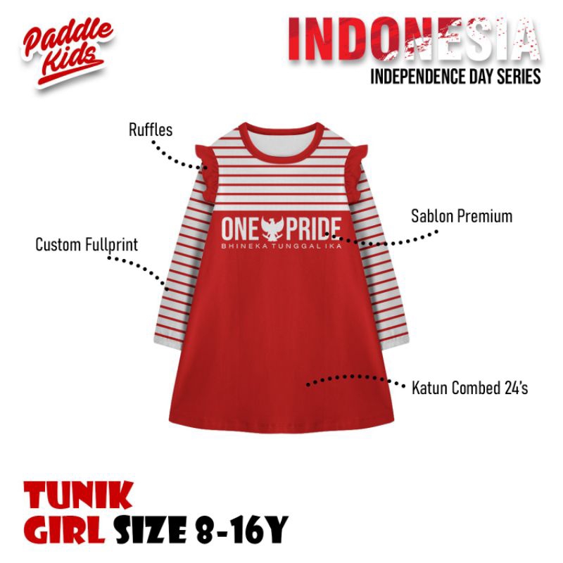 outfit tunik anak motif merah putih onepride kemerdekaan indonesia merah putih navy 6-15tahun dress 