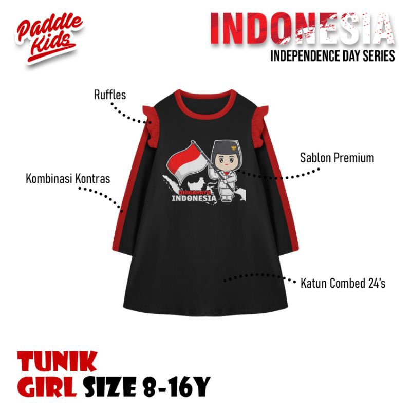 outfit tunik anak motif navy bendera kemerdekaan indonesia merah putih navy 6-15tahun dress 17agustu