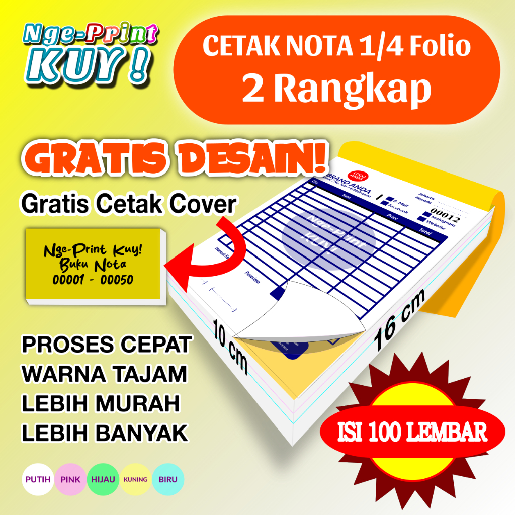 

[TERMURAH] Cetak Nota/Kwitansi Usaha Ukuran 1/4 Folio 2 Rangkap/Ply Per Rim dapat 40 buku
