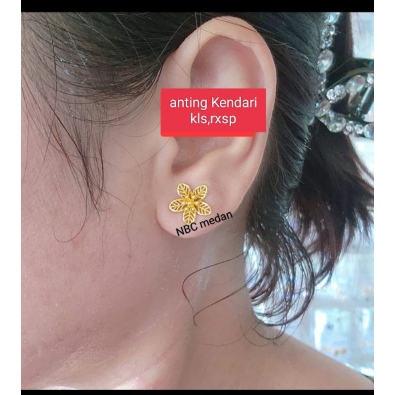 Anting Kendari bunga titanium cantik, lapis emas 24 k aman dipakai harian