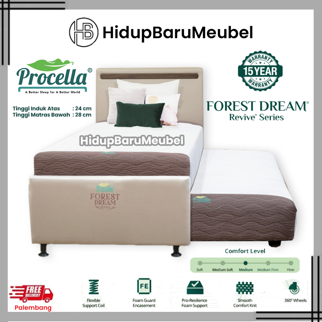 Springbed Twin Set FOREST DREAM 3in1 Revive Series By Procella / Spring Bed Sorong 3 in 1 Procella