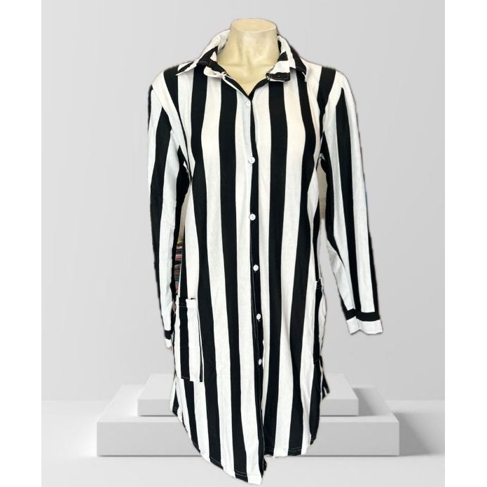 Long Tunik Kemeja Lengan Panjang Premium Motif Salur Stripe Garis