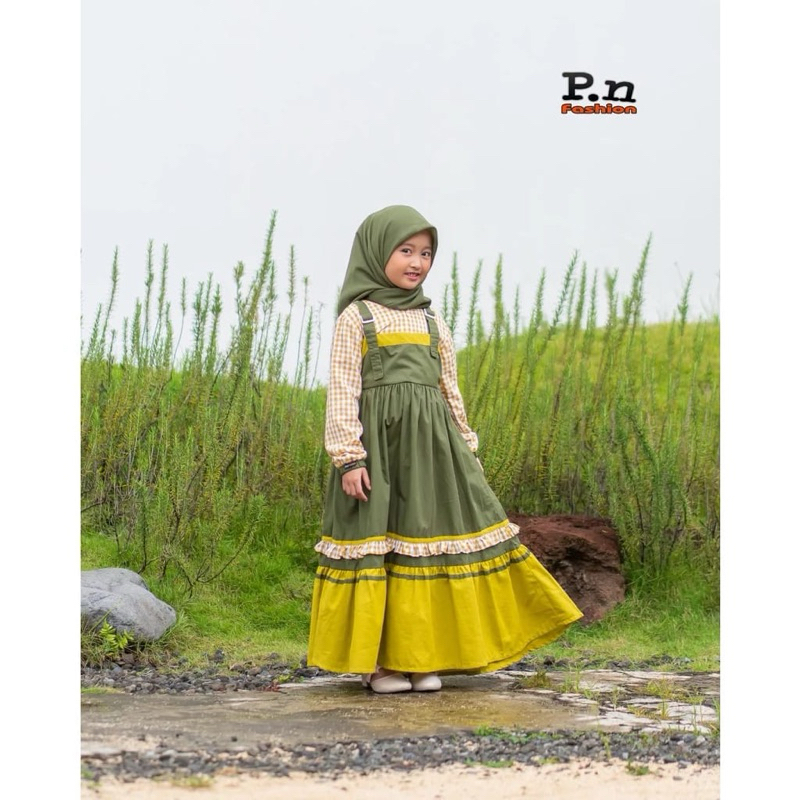 Pn Fashion Gamis Anak SRB-1603 Hijau / Sarimbit Pn Fashion / Gamis Anak Kekinian