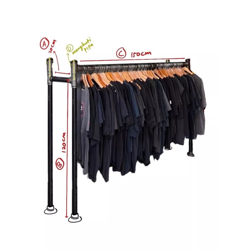 Rak baju/gantungan baju/tempat pakaian/rak besi industrial
