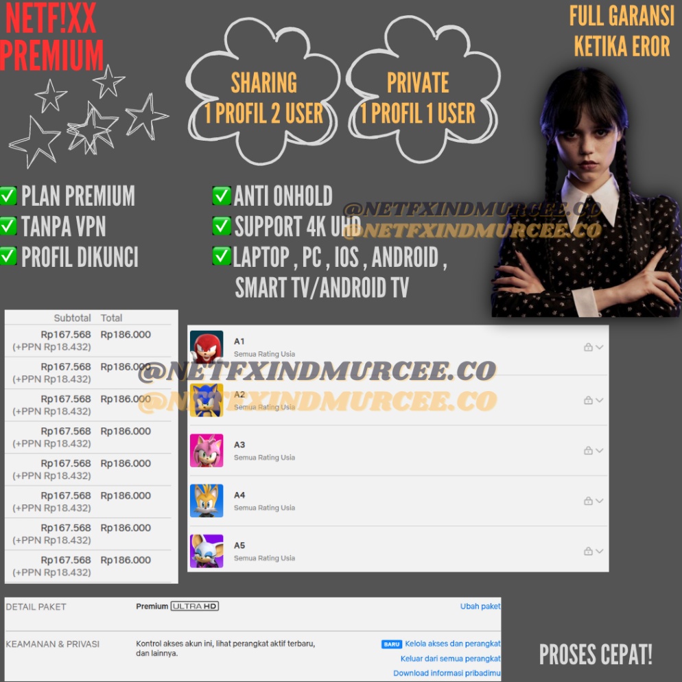 

KODE K58B NETFXX NETFLIXX PREMIUM 4K ULTRA HD PRIVATE SHARING PROFILE FULL GARANSI TERMURAH
