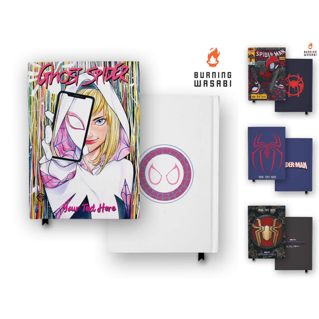 

Notebook Buku Spiderman Ghost Spider KHUSUS A6 POLOS Hardcover Custom DIary Jurnal Agenda Burning Wasabi A5 A6