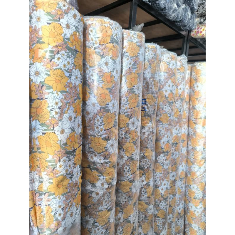 kain bahan katun rayon viscose premium motiv best seller bunga kuning