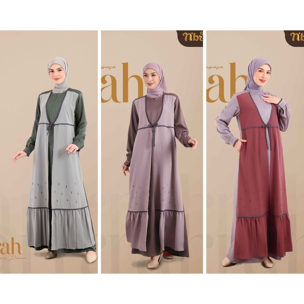 DRESS BAJU BUSANA MUSLIM WANITA TERBARU 2024 FARRAH ROSE BROWN EMERALD GREY LILAC BY NBRS FASHION RA