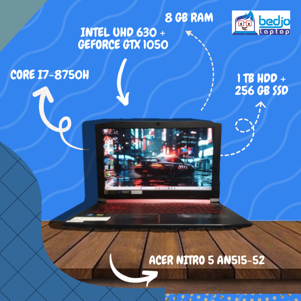 TERKEREN, ACER NITRO 5 AN515-52, CORE I7-8750H, KD BRG 8141, Laptop Acer, Laptop Nitro, Laptop Bekas
