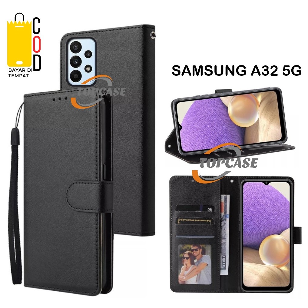 Leather Case Flip Samsung A32 5G Flip Case Cover Kulit  Casing Dompet Wallet Untuk Samsung A32 5G