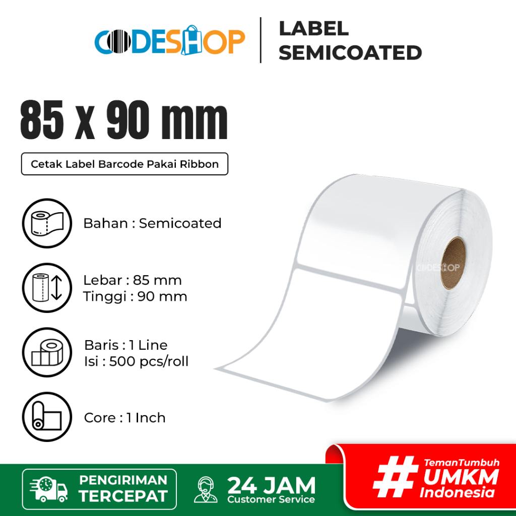 

Codeshop Stiker Label Barcode Semicoated 85x90 1 line isi 500 pcs