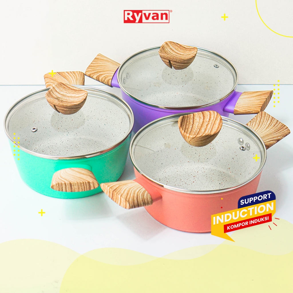 Ryvan - Aluminium Marble Casserole Lid Tutup Kaca Induction Induksi Panci Soup Pot Anti Lengket Kera