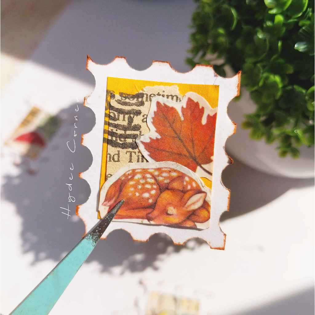 

5 pcs DIY perangko faux postage stamps for journaling scrapbooking