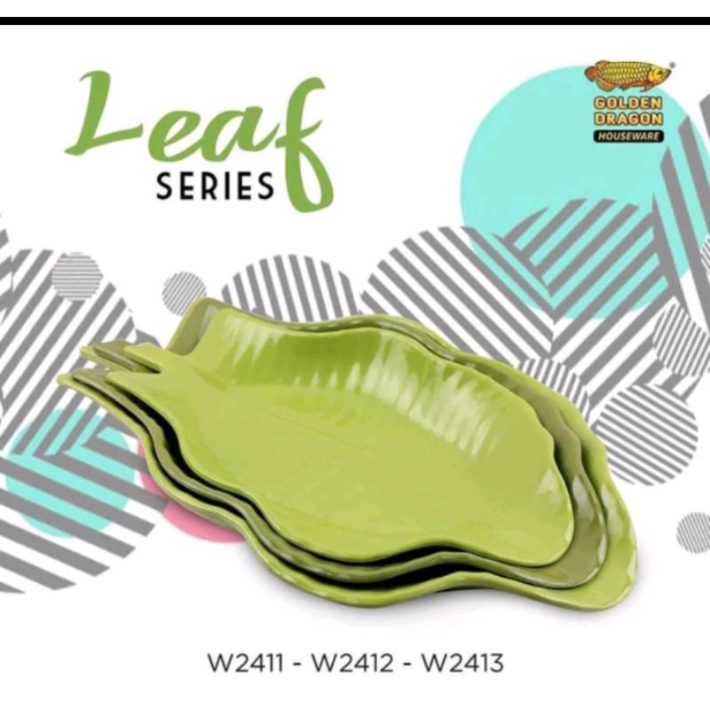 (6 Pcs) Mangkok Daun Pisang 11 Inch " Golden Dragon Melamine - W2411 Hijau Tua
