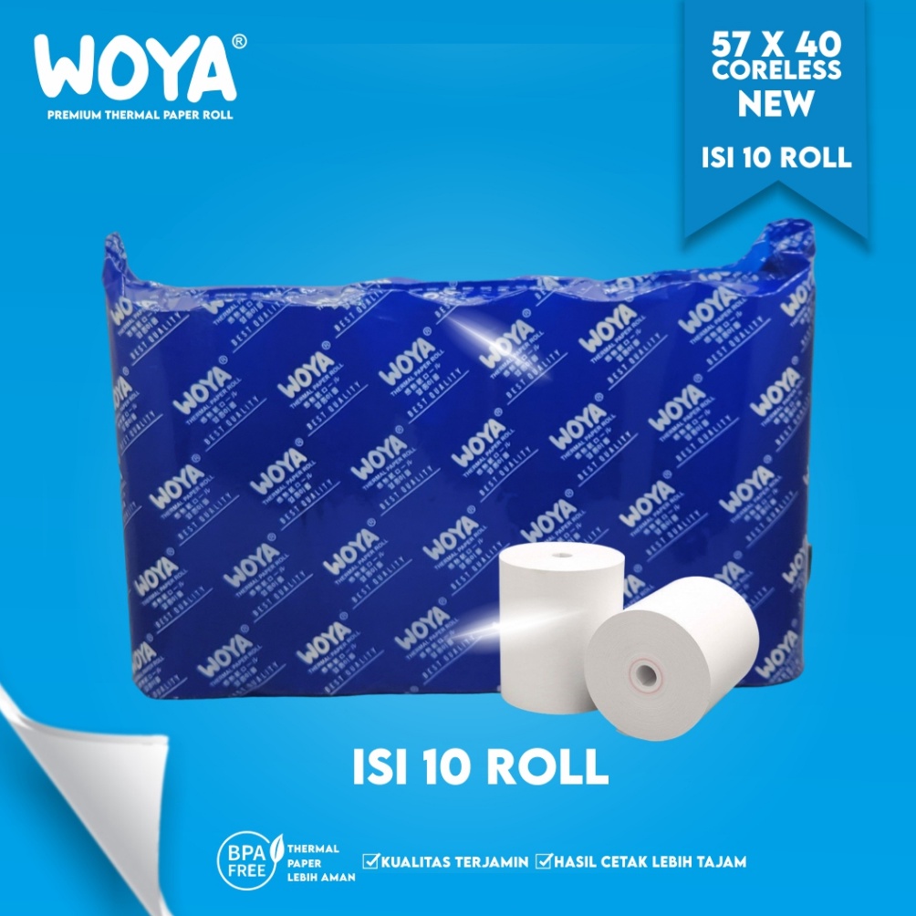 

KODE F97K WOYA 1 ROLL KERTAS THERMAL STRUK KASIR PPOB PAPER ROLL 58X4 57X4 CORELESS TERMAL POS RECEIPT MINI PRINTER BLUETOOTH 58MM 58X4MM 57X4MM CORELESS PREMIUM TANPA CORE