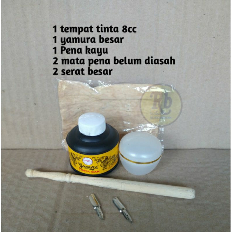 1 set paket hemat peralatan menulis lengkap Pena kayu tutul pena tutul pen celup pena khot kaligrafi