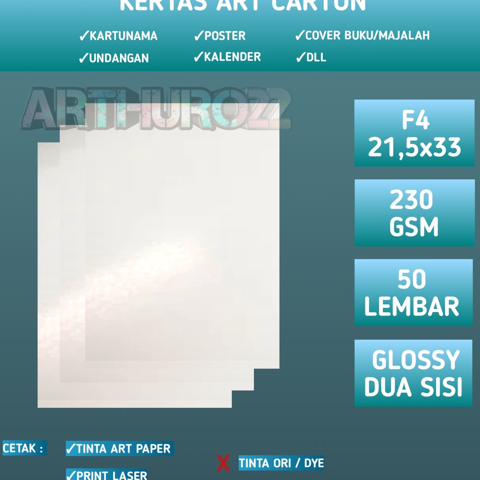 

Garansi Toko Kertas art cartonart paper 23 gsm F4 isi 5 lembarart karton 23 gram folio