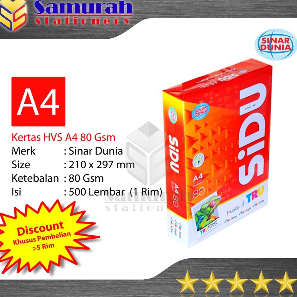 

Produk Populer Kertas HVS Sinar Dunia A4 8 Gsm HVS Sidu A4 8 Gram Kertas Sidu A4 8gsm Kertas HVS Putih Print