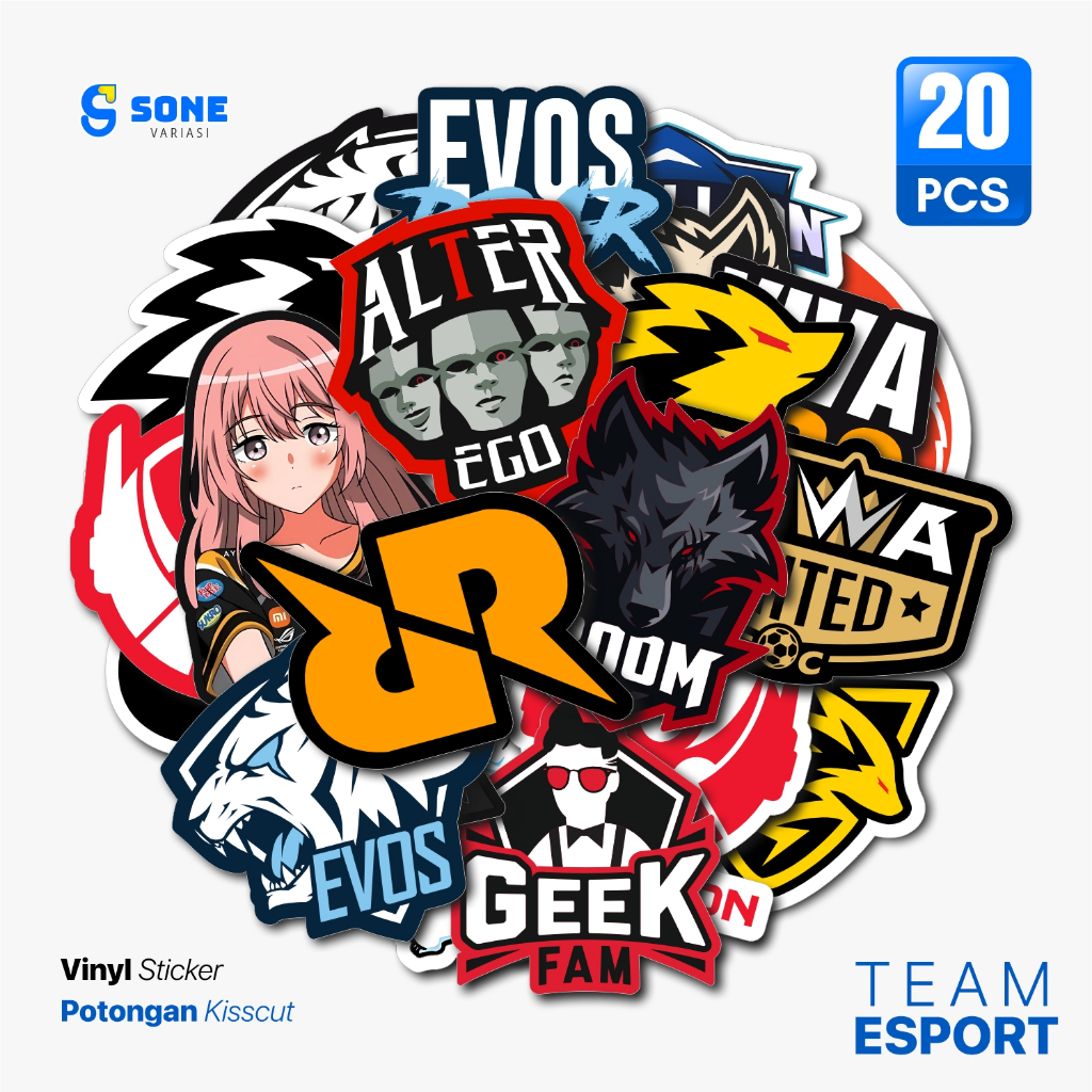 

[20 Pcs] Stiker Pack ALL IN ONE Esport Team Evos Rrq Onic bahan Vinyl Waterproof