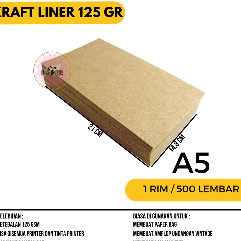 

Diskon Khusus Kertas Kraft A5 Liner 125 gsm isi 5 lembar Kertas Bahan Paper Bag Kertas Paper Bag