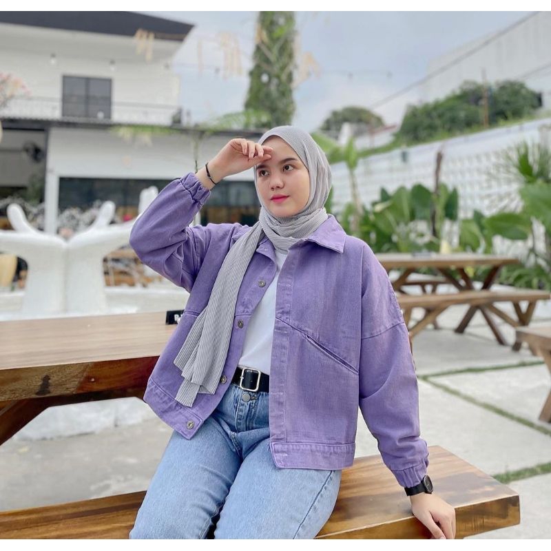 Rap Adriana Jacket Jeans Ungu//Jacket Jeans Lilac Wanita//Jacket Wanita Adriana