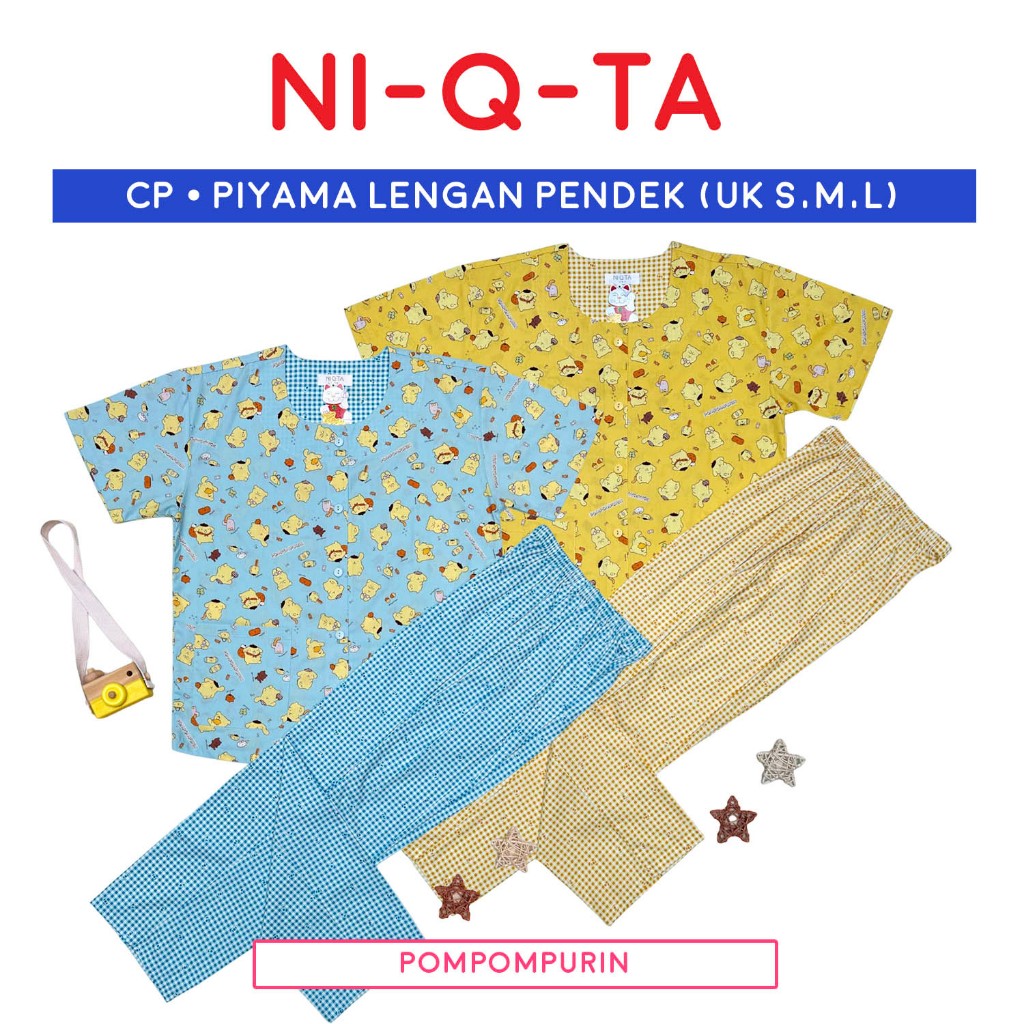 Piyama CP Katun NIQTA Dewasa Lengan Pendek - Celana Panjang (Ukuran S, M, L) NQT Katun Jepang Kancin
